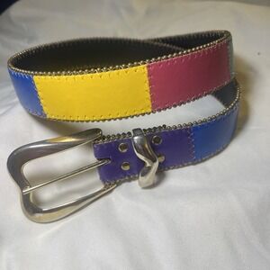 Vintage Elite Belt Multi Color block 2095 Fresno, Cal Size Small 25" - 28"